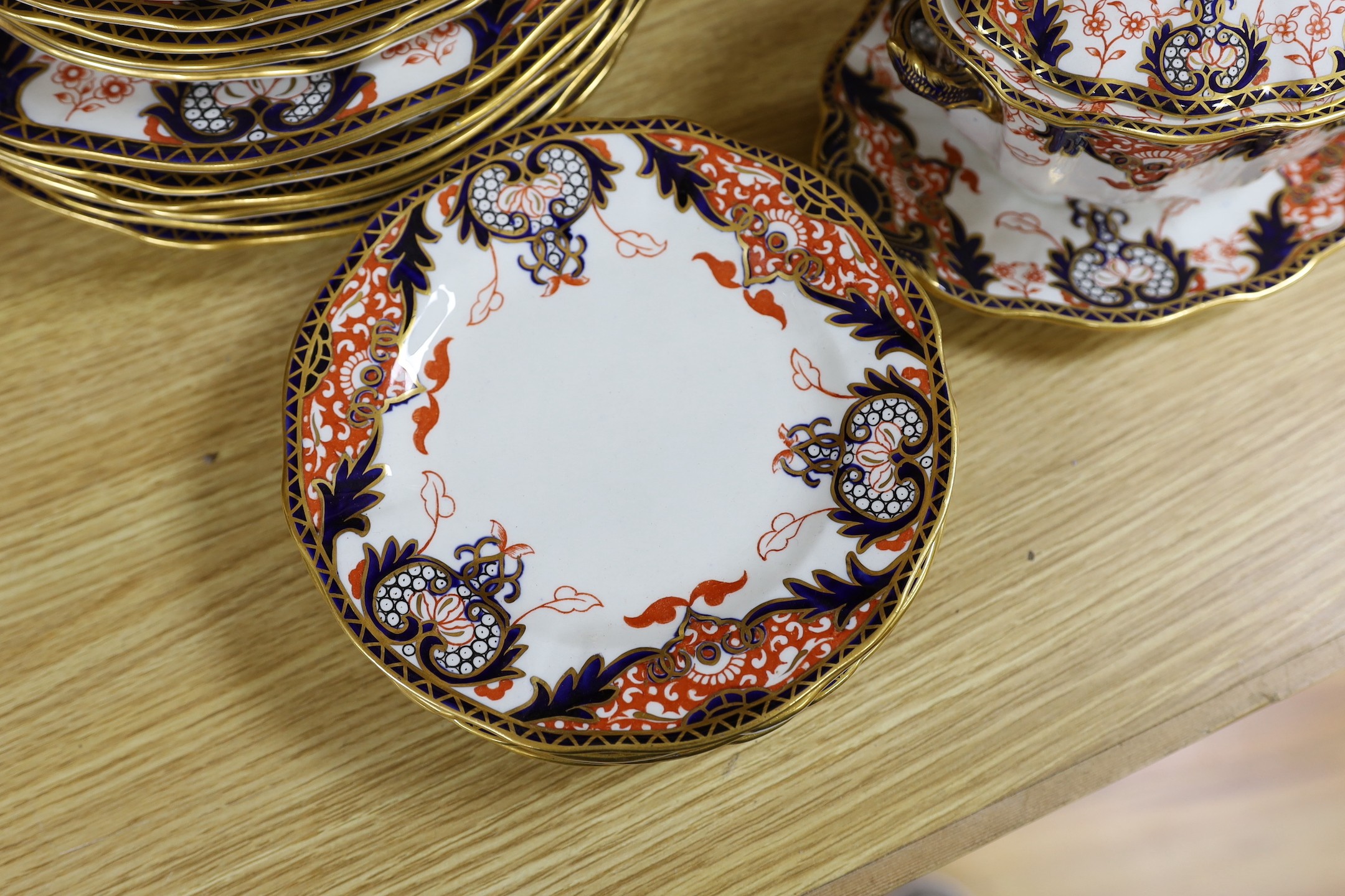 Thirty six pieces of Royal Crown Derby pottery Imari dinner wares, pattern 3615